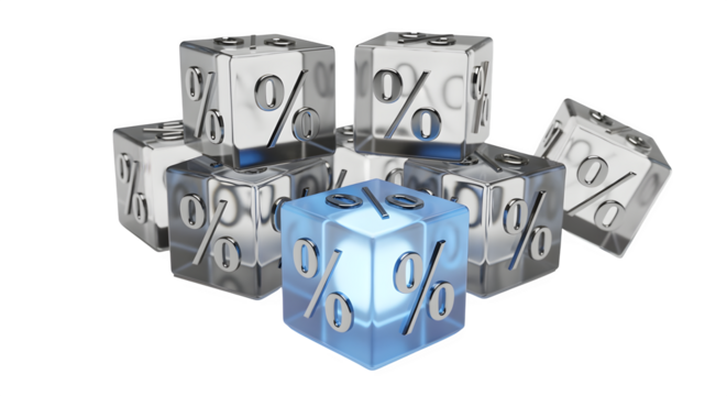 3D percentage cube stacked with others isolated on white background - Powered by Adobe