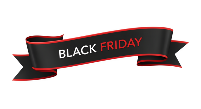 Black Friday ribbon banner isolated on white background - Powered by Adobe