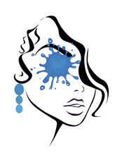 Woman eye with contact lens applying, macro. Closeup of a woman inserting a contact lens in her eye. Woman eye icon. Human eye symbol for web or print design. - vector