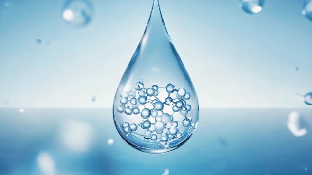 Hyaluronic acid molecules dance within a vibrant droplet, promising hydration and glowing beauty, showcasing a modern scientific approach in skin care and wellness treatments