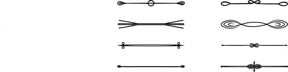 Elegant Black and White Hand-Drawn Decorative Dividers:  Set of Eight Ornate Line Separators for Design Projects on transparent  background .