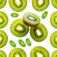 Fototapeta premium Sliced kiwi fruit arranged in a creative pattern on a white background showcasing vibrant colors and textures