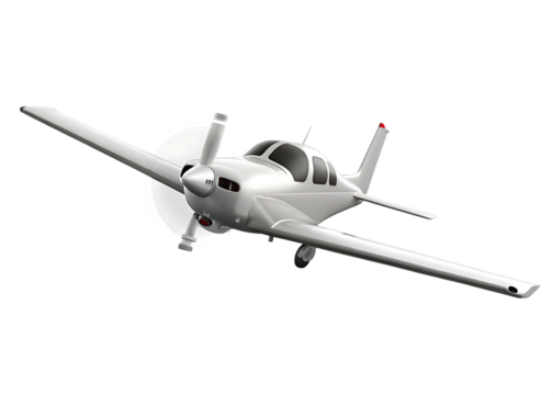 Silver propeller aircraft in flight isolated on a transparent background.PNG