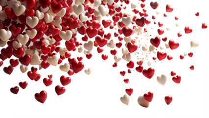 3d illustration of a cascade of red and white hearts isolated on transparent background