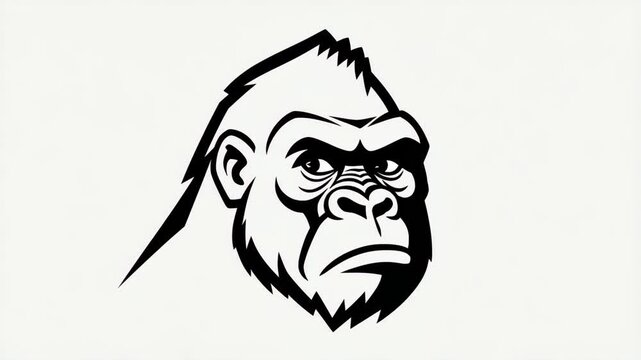 Black Outline Gorilla Face Talking on White Background