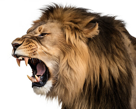 Roaring lion head side profile isolated on a transparent background