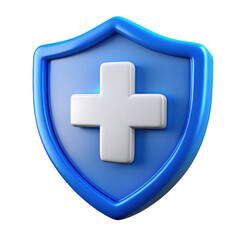 Obraz premium 3d blue shield with white cross isolated on transparent background