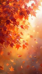  Impressionist Autumn Foliage with Vibrant Reds, Oranges, and Yellows on Soft Pastel Background 