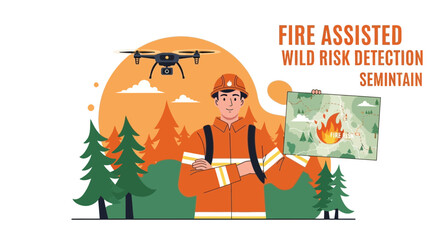 Fototapeta premium Firefighter Using Drone To Detect Wildfire Risks In Mountain Terrain