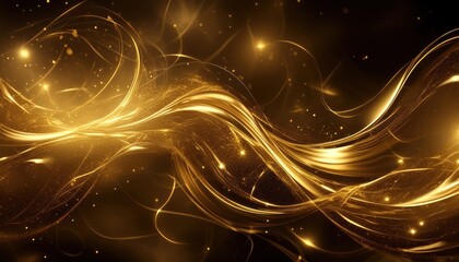 Golden Sparkling Abstract Background with Luxury Black Smoke and Underwater Acrylic Paint Explosion