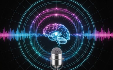 Obraz premium Brainwave analysis with microphone: Explore the power of sound, mind, and technology for innovative communication and insights