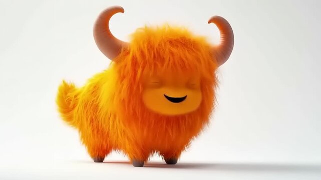Adorable Fluffy Orange Yak Animated Character with Simple Background for Kids