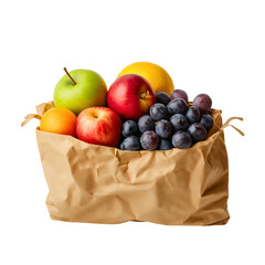 Paper bag of fresh fruit like apples, grapes and lemons, a healthy organic market haul, colorful ripe produce for a vibrant diet
