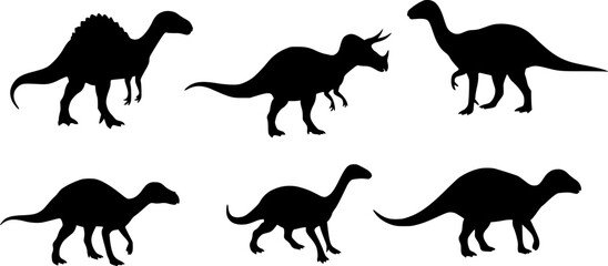 set of vector dinosaur silhouette icons
