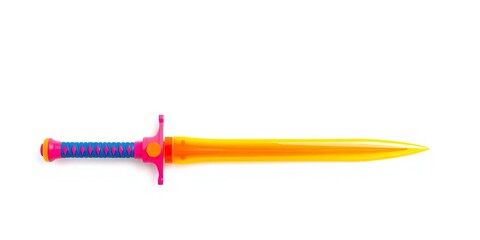 Brightly colored plastic toy sword, isolated on white background,   toy,  plastic weapon