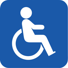 Wheelchair, handicapped or accessibility parking or access sign flat blue vector icon 