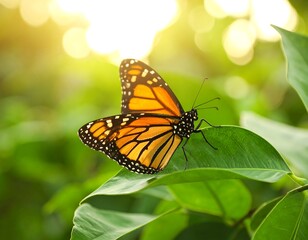Naklejka premium Monarch butterfly on leaf