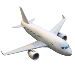 Modern white passenger jet airplane flying at an angle isolated on transparent background