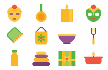 A delicate set of minimalist line art icons featuring spa and wellness beauty items. 