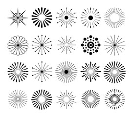 Obraz premium Black Sunburst Starburst Bursting Shapes Collection radial lines