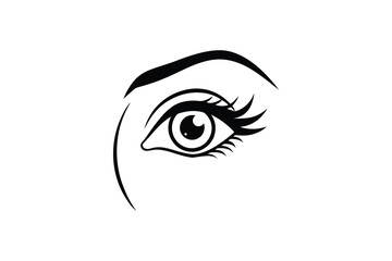 Black and white illustration of a female eye with dramatic eyelashes silhouette