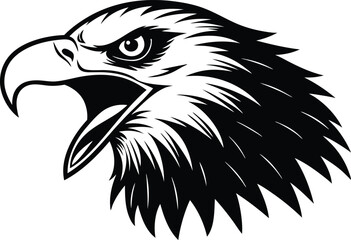 Fierce eagle head with open beak and sharp talons