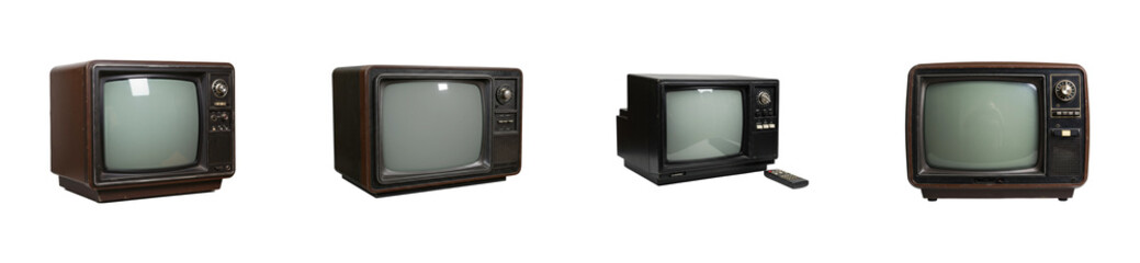 Vintage television sets display retro collection home decor studio environment nostalgia concept. Cut out set png