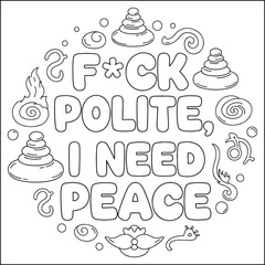 Cozy swear word. Bold and easy coloring pages for adults.