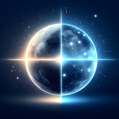Fototapeta premium Bright light crossing futuristic planet in space
