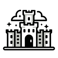 Castle illustration in black and white style with simple design for kids on transparent background