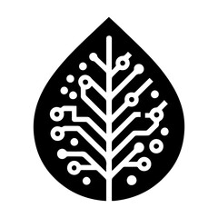 An abstract eco-technology emblem featuring a leaf shape integrated with a circuit board design, ideal for representing green technology concepts.