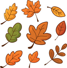 Obraz premium Autumn Cartoon Leaves Collection