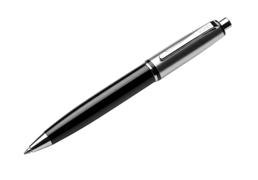 Fountain pen and silver ballpoint pen isolated on white background