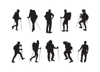 Hiking, Hiking vector bundle, Hiking clipart, Hiking silhouette.
