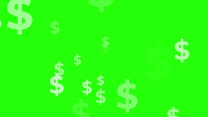 Falling white US dollar symbols on green screen background, money raining from above, finance concept, isolated currency icons - Powered by Adobe