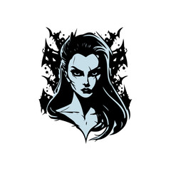 Vampire portrait with intense gaze surrounded by bats, evokes gothic horror and fantasy themes perfect for Halloween, costume parties, and spooky events