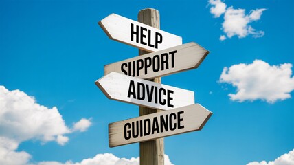 Seeking direction get help support advice guidance now concept