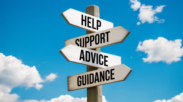 Seeking direction get help support advice guidance now concept