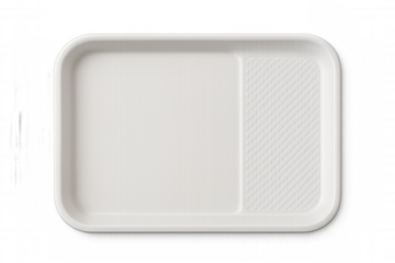 Clean white plastic food container, transparent backdrop highlighting packaging design for culinary display