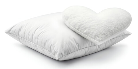 Soft plush heart pillow isolated on white background for cute cozy and romantic home décor styling
