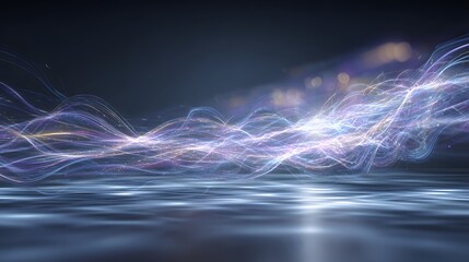 Abstract digital waves of light on a reflective surface.