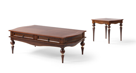 classic coffee table with decoration isolated on white background .