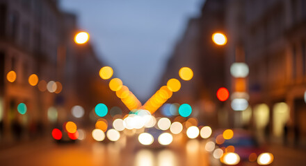 Fototapeta premium City Night Traffic Bokeh Lights Evening Blur