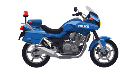 Stylized flat vector illustration of a vibrant police motorcycle on white