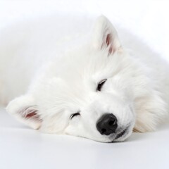 Fototapeta premium Sleepy white dog resting