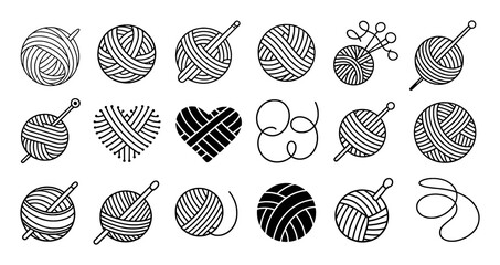 Yarn balls and knitting needles collection graphic design wool thread