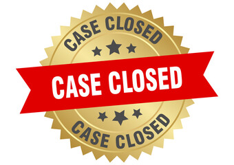 case closed. case closed round red and gold label isolated on transparent background