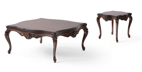 classic coffee table with decoration isolated on white background .