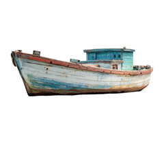 Obraz premium Abandoned wooden fishing boat, weathered and worn
