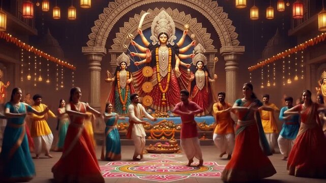 Divine Dance: A vibrant depiction of Durga Puja celebrations
